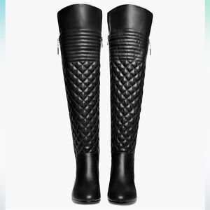 Knee High Riding Boots Quilted Front Stretch Back | Black | 7